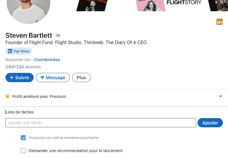 Les taches à faire centré sur les prospects