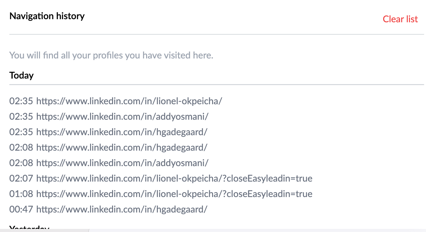 EasyLeadIn Activity History
